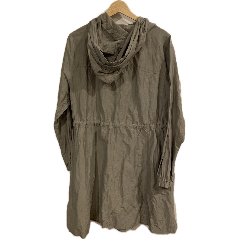 EILEEN FISHER Crinkle‎ Anorak Jacket Gray Medium Snap On Hood Cinched Waist - Picture 2 of 9